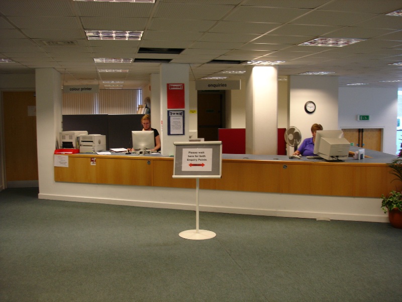 Let's examine the IT suite first. This is the main enquiry desk, you can also get colour printing here.
